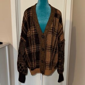 Free People Brown Plaid Cardigan